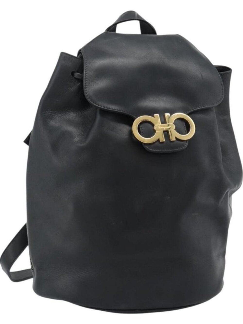 Salvatore Ferragamo Backpack Leather Black Gold Auth bs35571